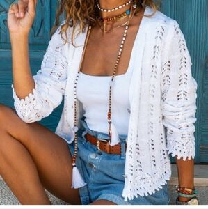 White Open-Knit Women's Sweater